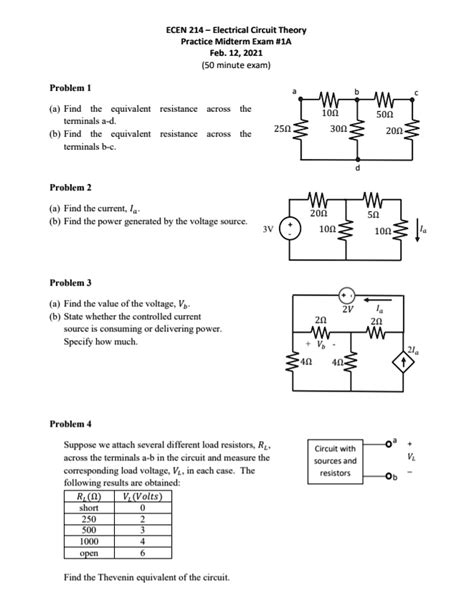 SOLVED ECEN 214 Electrical Circuit Theory Practice Midterm Exam 1A