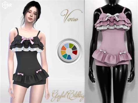 The Sims Resource Venro Cute Swimsuit With Ruffles And Bows