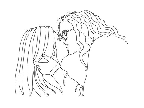 Custom Lesbian Line Drawing Print Line Art Couple Portrait Etsy