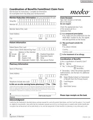 Fillable Online Eip Sc Coordination Of Benefits Form Direct Claim Form