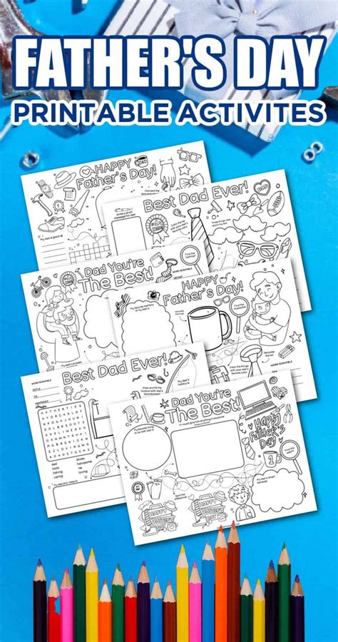 Fathers Day Printable Activities With Colored Pencils And Crayons On