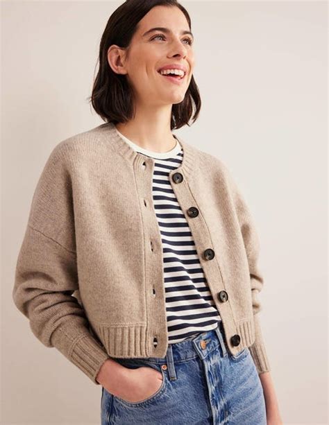 Brushed Wool Cropped Cardigan Oatmeal Melange Boden EU