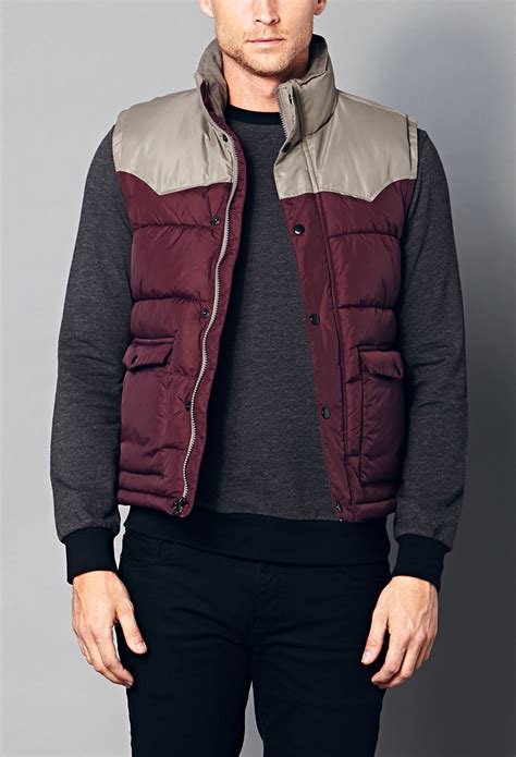 Lyst Forever 21 Colorblocked Puffer Vest In Purple For Men