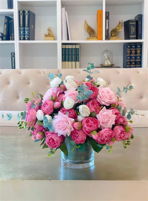 Large Pink Rose Peony Centerpiece Pink Flower Arrangements Rose