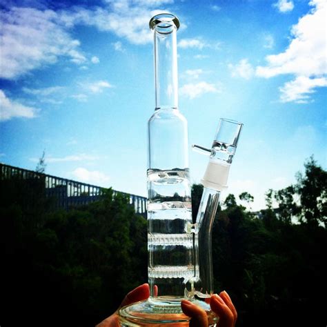 2017 Glass Bongs Bong 2 Layer Honeycomb Perc Two Function Turbine Disc Perc Smoking Pipes