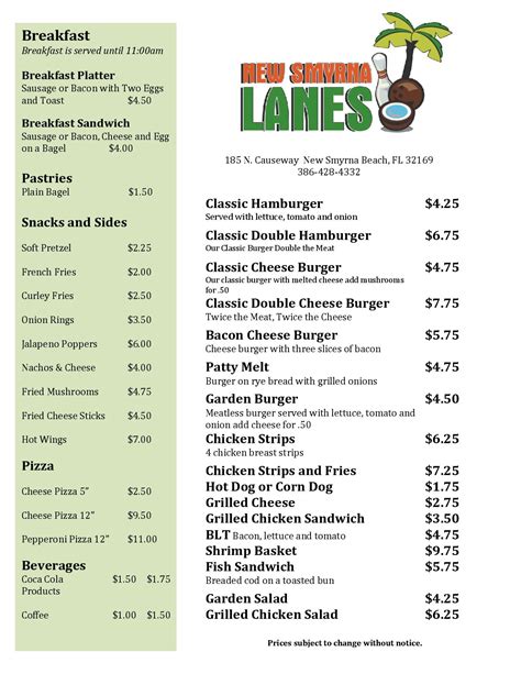 New Smyrna Lanes > Snack Bar Menu