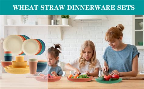 Wheat Straw Dinnerware Sets For 6 Osonm 24pcs Unbreakable Reusable Plastic Plates