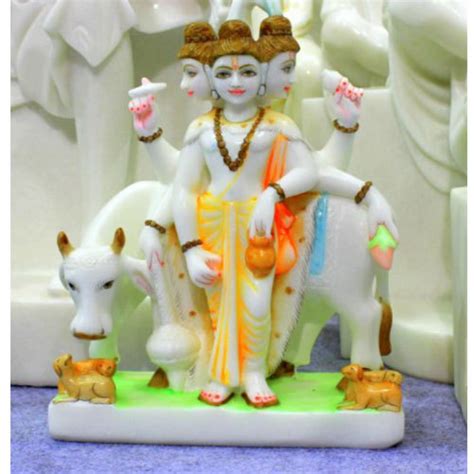 Painted Hindu White Marble Dattatreya Statue For Worship At Rs