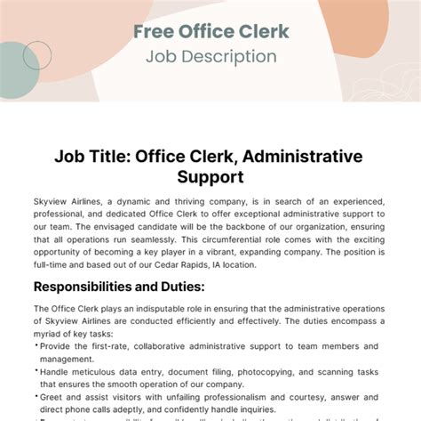 Free Office Clerk Job Description Template Edit Online And Download