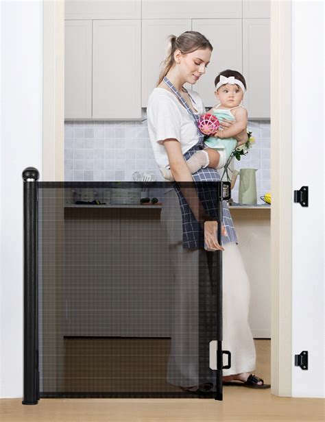 Comomy Tall And Wide Retractable Mesh Baby Safety Gate For Stairs And