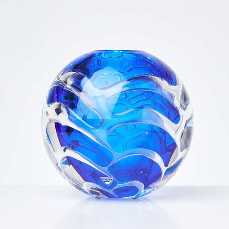 LARS HELLSTEN A Blue Wave Globe Vase Signed Orrefors 2001 Glass