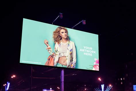 Free Night Scene Advertisement Billboard Mockup | Mockuptree