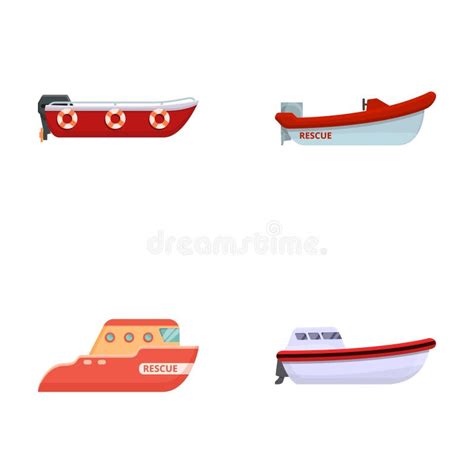 Rescue Boat Icons Set Cartoon Vector Different Type Of Cartoon Boat