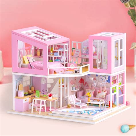 Casa De Boneca Em Miniatura De Montagem Faça Você Mesmo 2 Andares