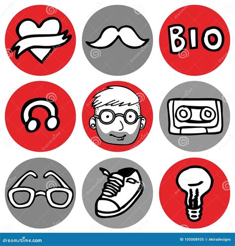 Cartoon Hipster Nerd Icon In Circle Set Stock Vector Illustration Of