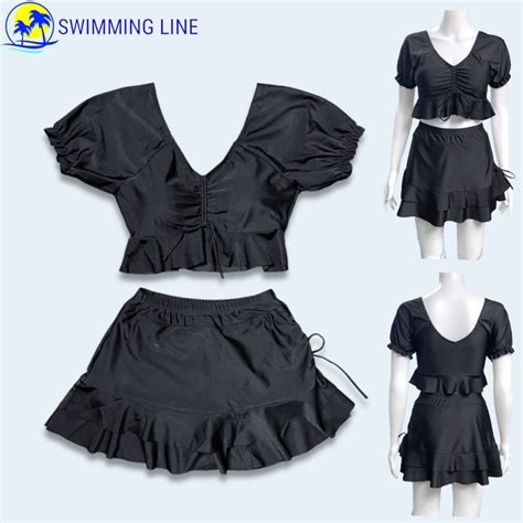 Womens Swimsuit Two Piece Crop Top And Skirt Bikini Swimsuit Beach
