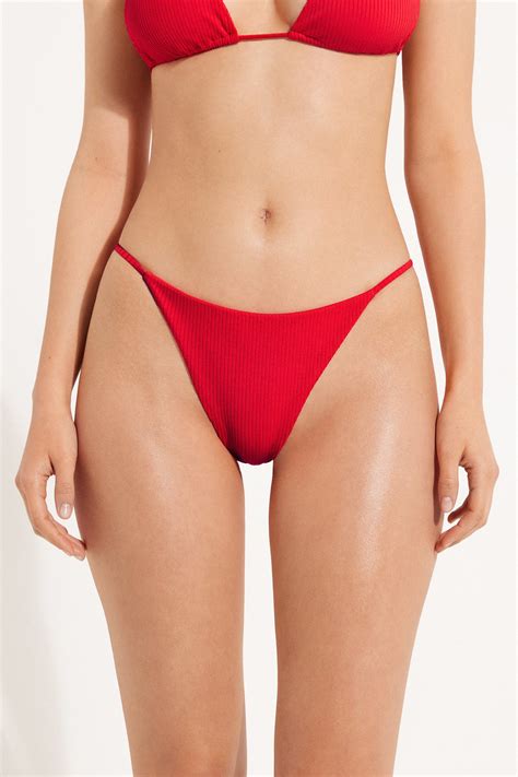 Tanga de Bikini con Tira Lateral estilo Tanga de Canalé de Microfibra Reciclada