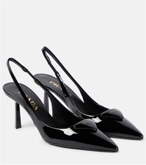 Logo Patent Leather Slingback Pumps In Black Prada Mytheresa