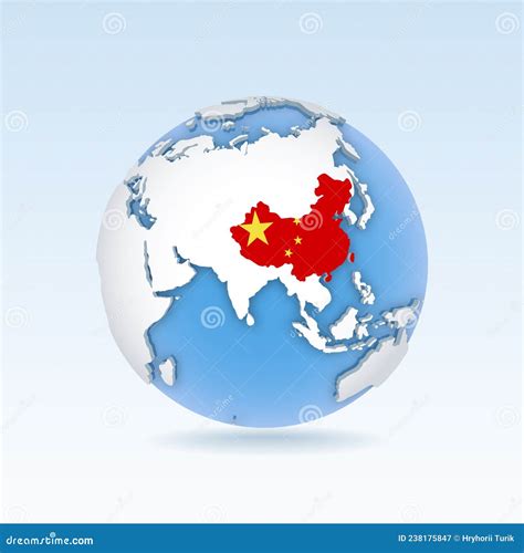 China Country Map And Flag Located On Globe World Map Stock Vector