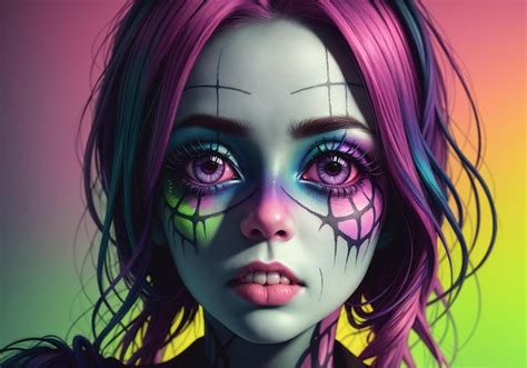 Premium AI Image Fashionable Portrait Of A Beautiful Zombie Girl With