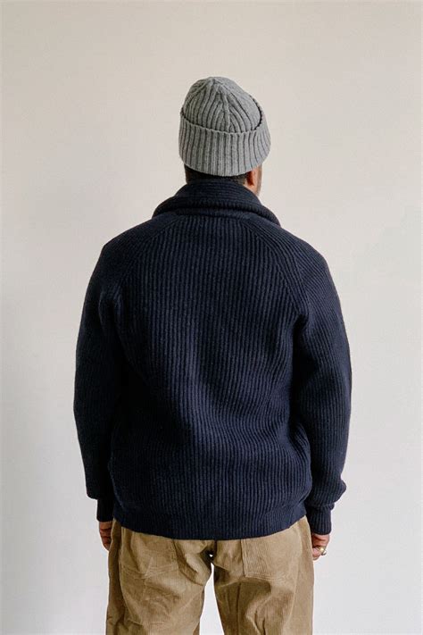 Drakes Lambswool Shawl Collar Cardigan Navy Made In United Kingdom Sweaters Independence