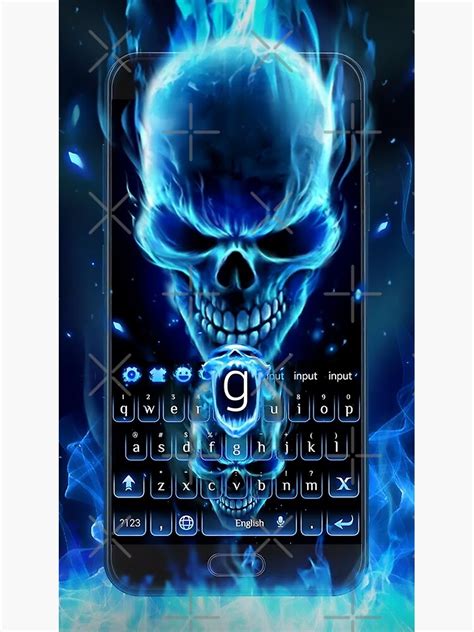 Awesome Evil Blue Flaming Skull Next To A Keyboard With The “g” Key Being Highlighted 2 Poster