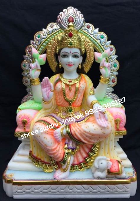 White Painted Mata Laxmi Marble Statue For Worship Size To Feet