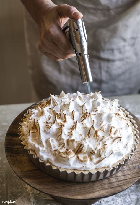 Chef Using Gas Burner On Lemon Meringue Pie Premium Image By Rawpixel