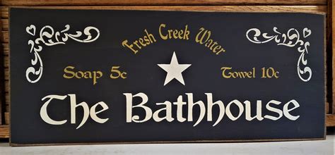 Primitive The Bathhouse Sign Bathroom Sign Bath Sign Solid Wood Sign