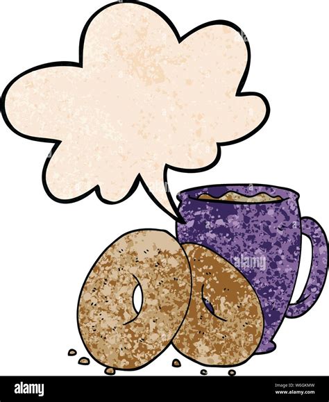 Cartoon Coffee And Donuts With Speech Bubble In Retro Texture Style