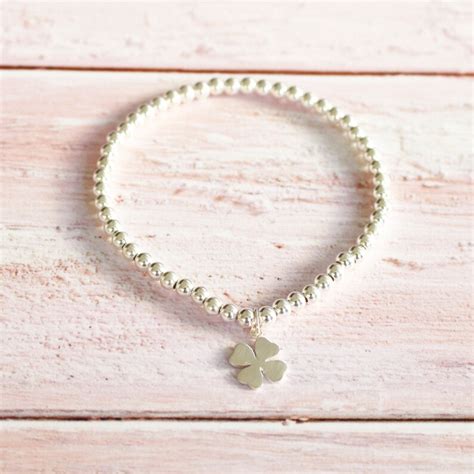 Four Leaf Clover Bracelet 925 Sterling Silver 4mm Bead Etsy