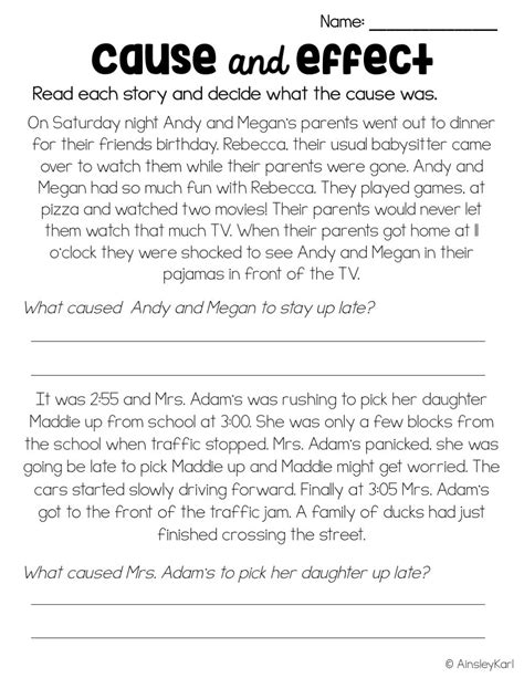 Cause And Effect Stories For Rd Grade