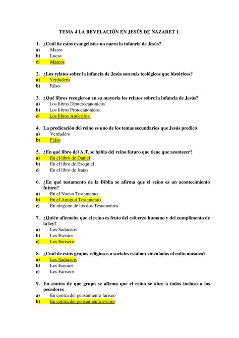 Preguntas Segundo Parcial Respuestas Tema La Revelaci N En Jes S De