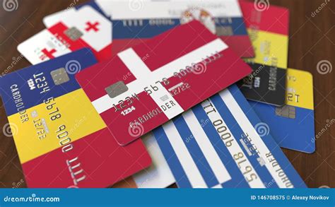 Many Credit Cards With Different Flags Emphasized Bank Card With Flag