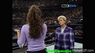 Stephanie slaps her mother Linda McMahon (03/23/00) on Make a GIF