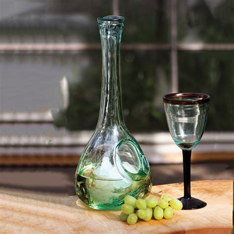 Recycled Glass Wine Decanter With Ice Pocket Antique Farmhouse