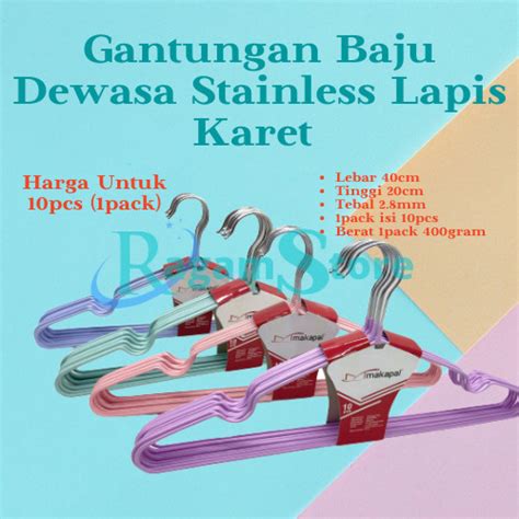 Jual Gantungan Baju Hanger Stainless Steel Lapis Karet Ukuran Dewasa