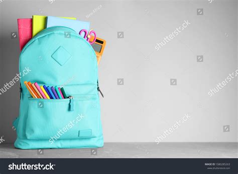 Stylish Backpack Different School Stationery On Stock Photo 1580285263