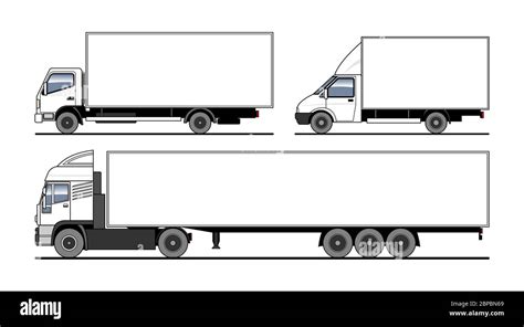 Vector Set Of Different Trucks Semitrailer White Blank Template Truck