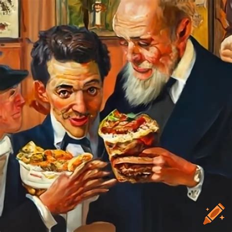 People Enjoying Kebab In New York In Norman Rockwell Style On Craiyon