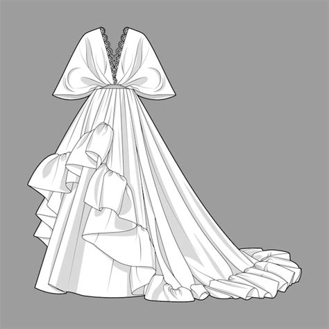 Premium Vector Frill Gown Flat Sketch