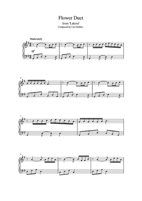 Flower Duet From Lakmé Sheet Music For Piano Sheet Music Now