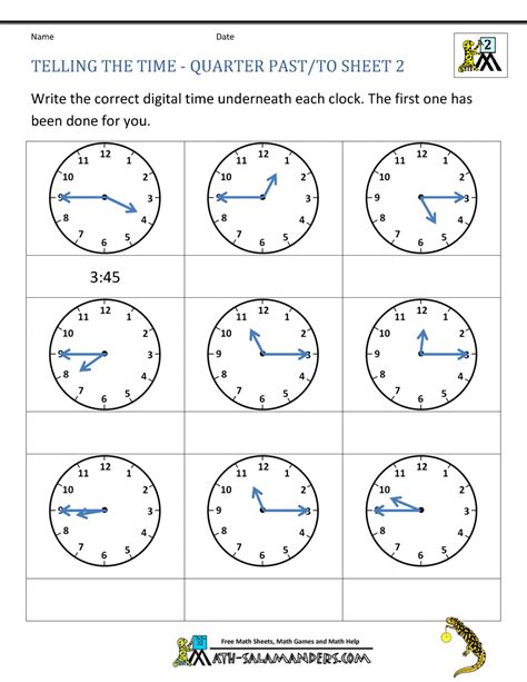 Clock Worksheet Quarter Past And Quarter To