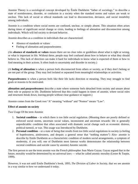 Anomie Theory Is A Sociological Concept Developed By Émile Durkheim Pdf