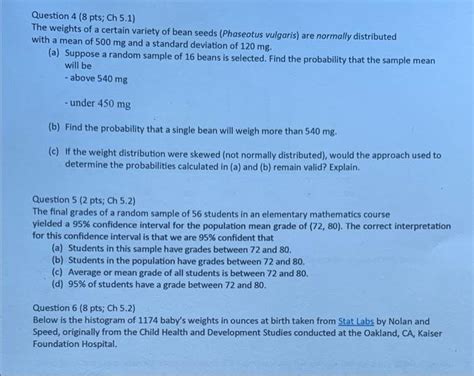 Solved Question 4 8 Pts Ch 5 1 The Weights Of A Certain