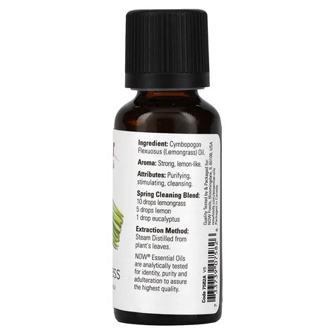 NOW Foods Essential Oils Lemongrass 1 Fl Oz 30 Ml