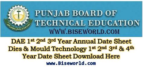 Pbte Dae Date Sheet 2024 Punjab Board Of Technical