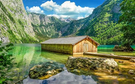 Mountain Lake Obersee Near Konigssee Lake Bavaria Berchtesgaden ...