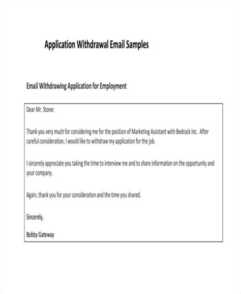 Withdraw Job Application Email Sample - mu: Withdraw My Application ...