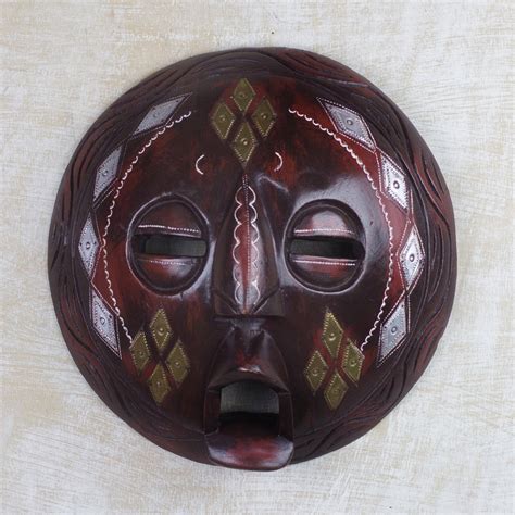 UNICEF Market Diamond Motif African Sese Wood Mask From Ghana